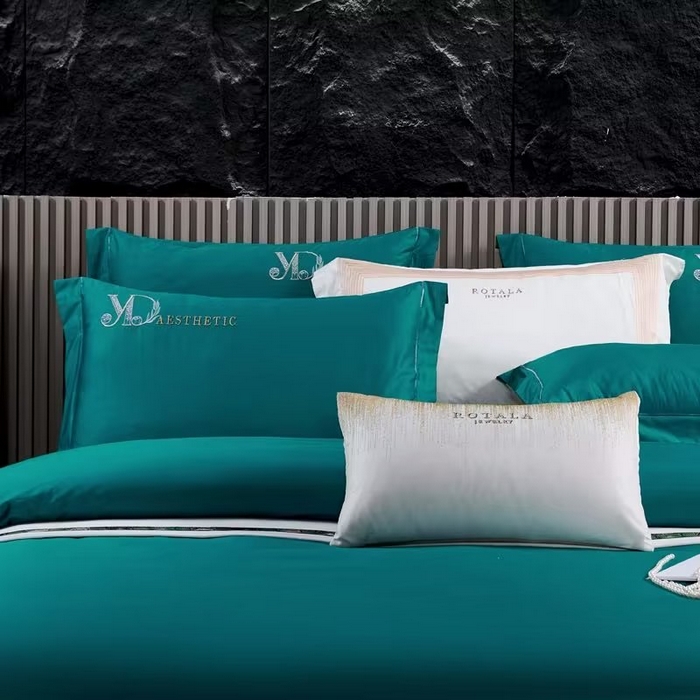 91家纺网 家纺一手货源 找家纺 U品汇 2023新品120支60S长绒棉宽边刺绣花贡缎纯棉全棉四件套 祖马龙-宾利蓝