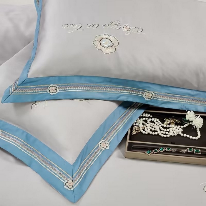 91家纺网 家纺一手货源 找家纺 U品汇 2023新品120支60S长绒棉宽边刺绣花贡缎纯棉全棉四件套 奢雅-优雅灰