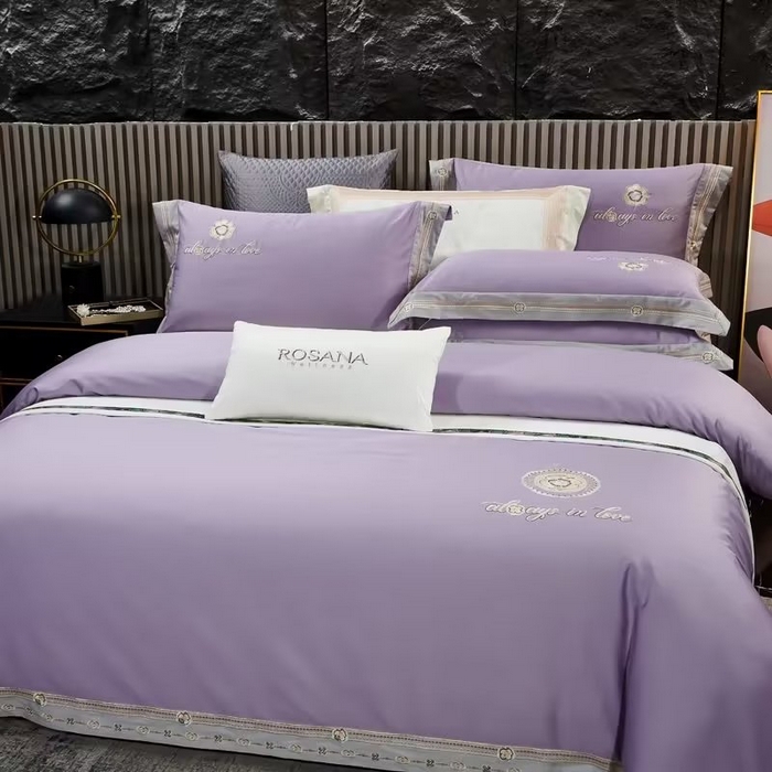 91家纺网 家纺一手货源 找家纺 U品汇 2023新品120支60S长绒棉宽边刺绣花贡缎纯棉全棉四件套 奢雅-薰衣紫