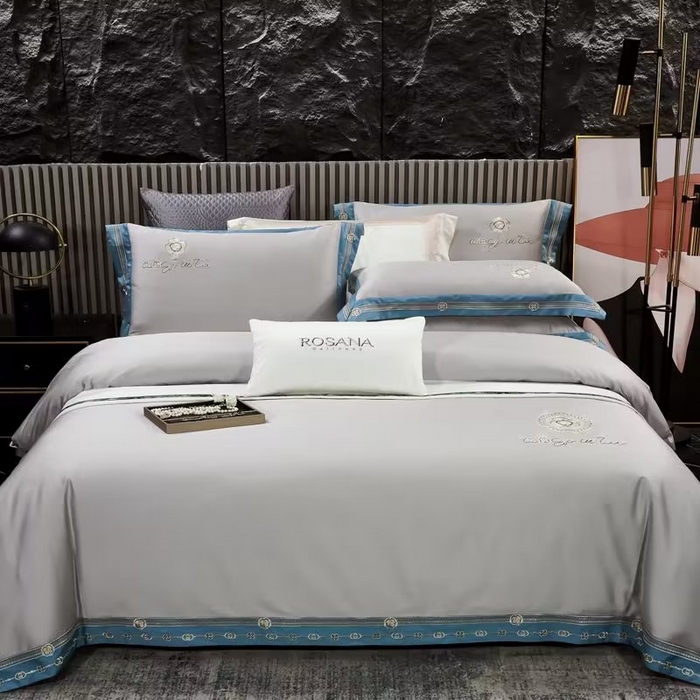 91家纺网 家纺一手货源 找家纺 U品汇 2023新品120支60S长绒棉宽边刺绣花贡缎纯棉全棉四件套 奢雅-优雅灰