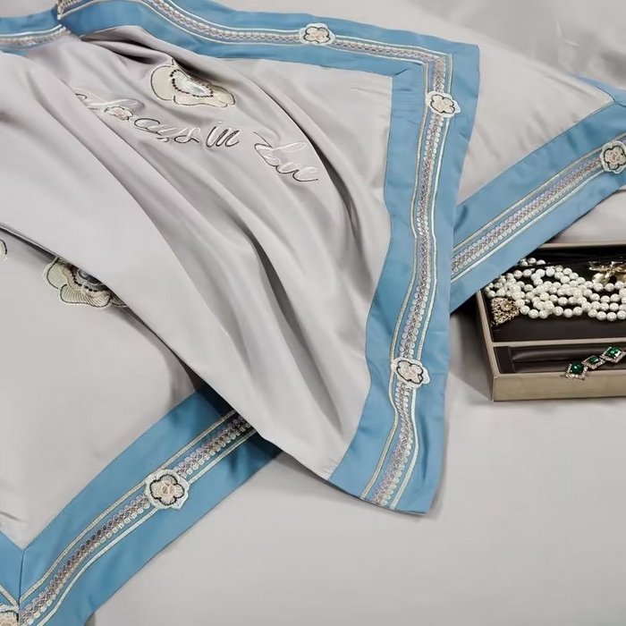 91家纺网 家纺一手货源 找家纺 U品汇 2023新品120支60S长绒棉宽边刺绣花贡缎纯棉全棉四件套 奢雅-优雅灰