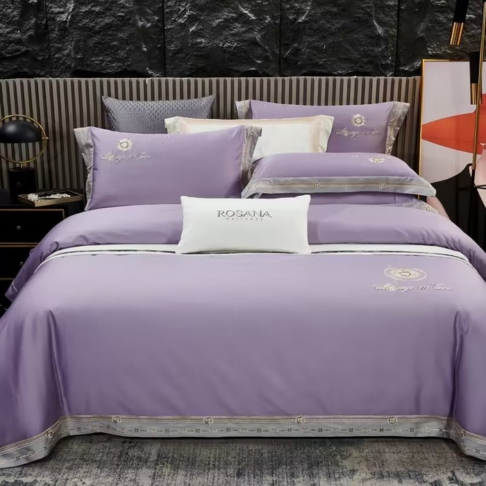 91家纺网 家纺一手货源 找家纺 U品汇 2023新品120支60S长绒棉宽边刺绣花贡缎纯棉全棉四件套 奢雅-薰衣紫