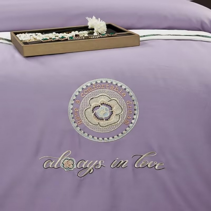 91家纺网 家纺一手货源 找家纺 U品汇 2023新品120支60S长绒棉宽边刺绣花贡缎纯棉全棉四件套 奢雅-薰衣紫