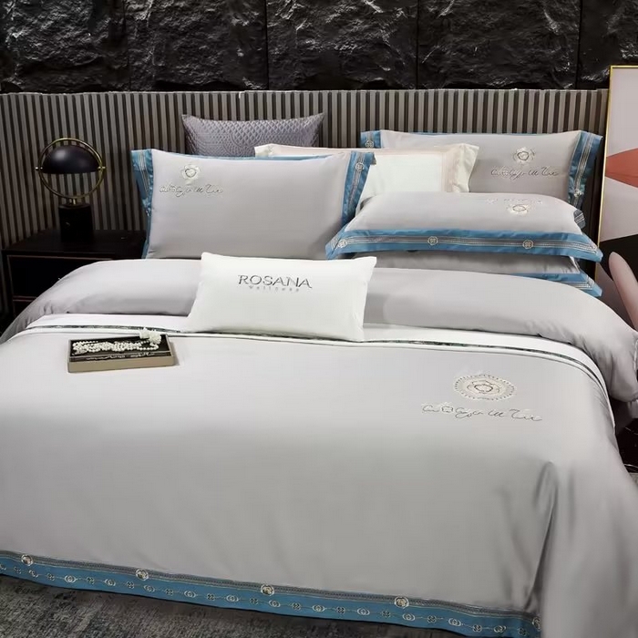 91家纺网 家纺一手货源 找家纺 U品汇 2023新品120支60S长绒棉宽边刺绣花贡缎纯棉全棉四件套 奢雅-优雅灰