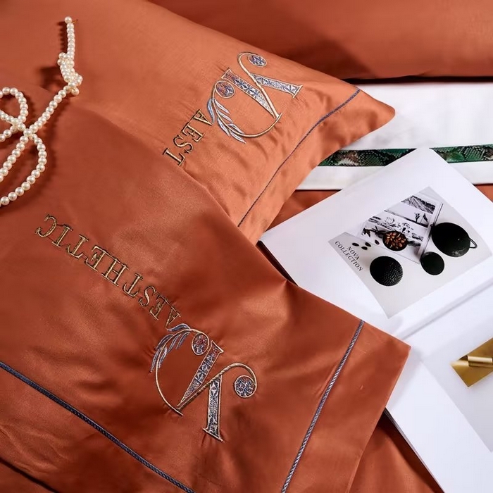 91家纺网 家纺一手货源 找家纺 U品汇 2023新品120支60S长绒棉宽边刺绣花贡缎纯棉全棉四件套 祖马龙-靓桔