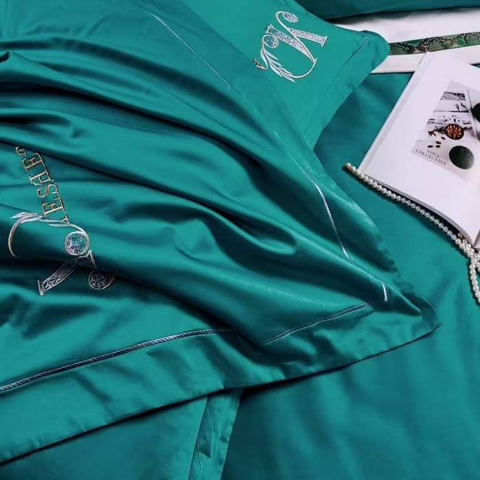 91家纺网 家纺一手货源 找家纺 U品汇 2023新品120支60S长绒棉宽边刺绣花贡缎纯棉全棉四件套 祖马龙-宾利蓝