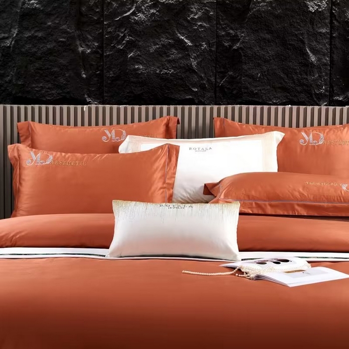 91家纺网 家纺一手货源 找家纺 U品汇 2023新品120支60S长绒棉宽边刺绣花贡缎纯棉全棉四件套 祖马龙-靓桔