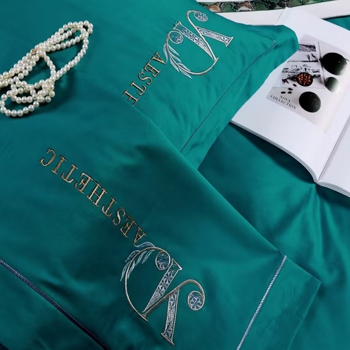 91家纺网 家纺一手货源 找家纺 U品汇 2023新品120支60S长绒棉宽边刺绣花贡缎纯棉全棉四件套 祖马龙-宾利蓝