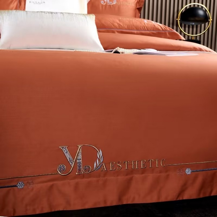 91家纺网 家纺一手货源 找家纺 U品汇 2023新品120支60S长绒棉宽边刺绣花贡缎纯棉全棉四件套 祖马龙-靓桔