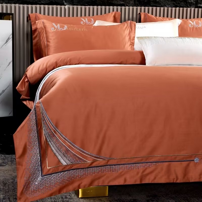 91家纺网 家纺一手货源 找家纺 U品汇 2023新品120支60S长绒棉宽边刺绣花贡缎纯棉全棉四件套 祖马龙-靓桔