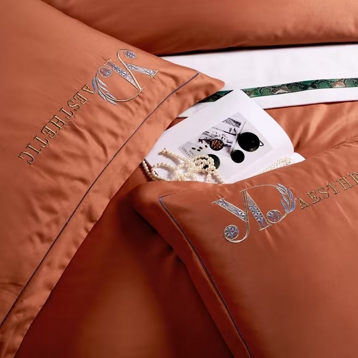 91家纺网 家纺一手货源 找家纺 U品汇 2023新品120支60S长绒棉宽边刺绣花贡缎纯棉全棉四件套 祖马龙-靓桔