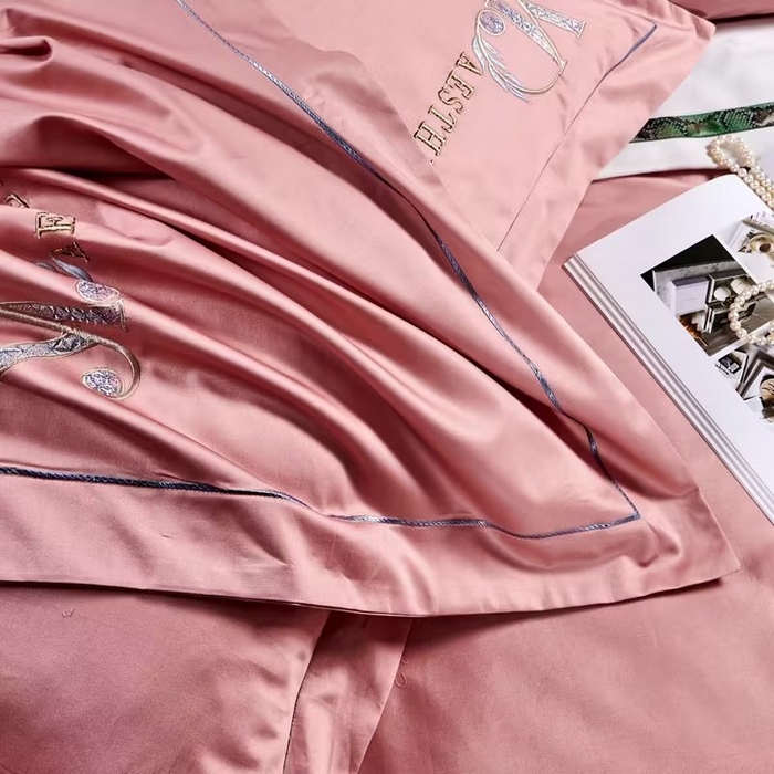 91家纺网 家纺一手货源 找家纺 U品汇 2023新品120支60S长绒棉宽边刺绣花贡缎纯棉全棉四件套 祖马龙-樱花粉