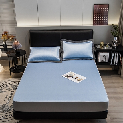 91家纺网 家纺一手货源 找家纺 新款夏季冰丝床笠单件三件套席梦思床垫保护罩全包床单套 浅蓝色