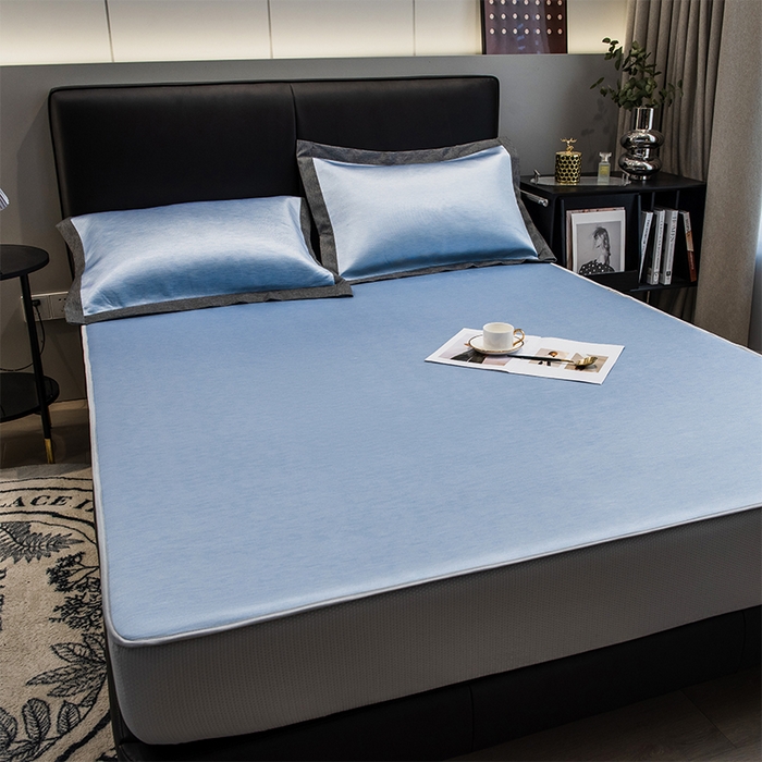 91家纺网 家纺一手货源 找家纺 新款夏季冰丝床笠单件三件套席梦思床垫保护罩全包床单套 浅蓝色