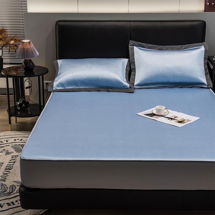 91家纺网 家纺一手货源 找家纺 新款夏季冰丝床笠单件三件套席梦思床垫保护罩全包床单套 浅蓝色