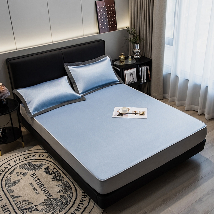 91家纺网 家纺一手货源 找家纺 新款夏季冰丝床笠单件三件套席梦思床垫保护罩全包床单套 浅蓝色