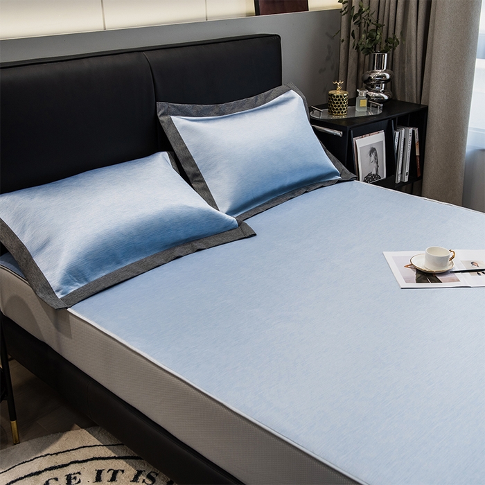 91家纺网 家纺一手货源 找家纺 新款夏季冰丝床笠单件三件套席梦思床垫保护罩全包床单套 浅蓝色