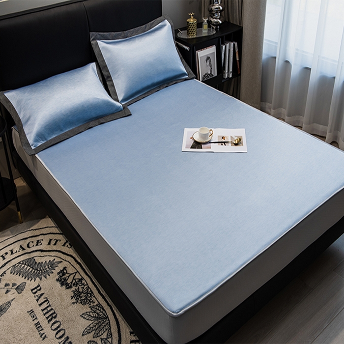 91家纺网 家纺一手货源 找家纺 新款夏季冰丝床笠单件三件套席梦思床垫保护罩全包床单套 浅蓝色