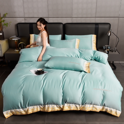 91家纺网 家纺一手货源 找家纺 米奈 2024新款A类水洗真丝四件套-星光 湖水绿