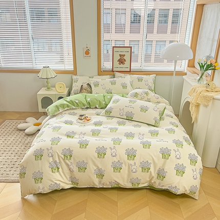 寐眠 2023新款13372全棉印花四件套 绿茵小兔