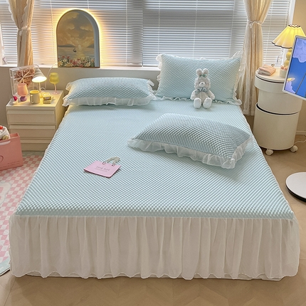 91家纺网 家纺一手货源 找家纺 （总）2024新款A类3D魔法冰豆豆科技凉席床裙款三件套系列