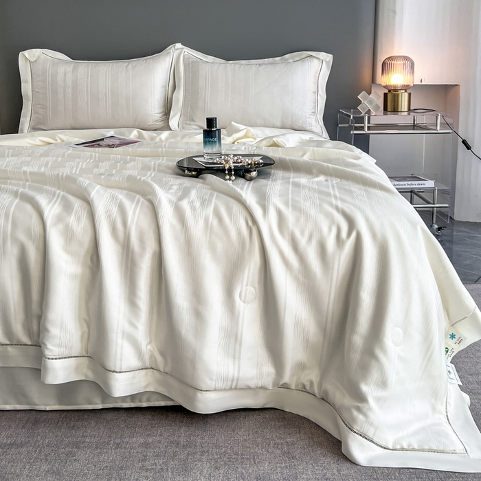 91家纺网 家纺一手货源 找家纺 佳居缘 2024新款60天丝夏被四件套-倾心 倾心-珍珠白