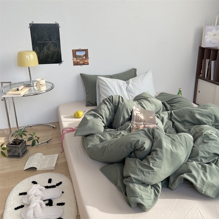 91家纺网 家纺一手货源 找家纺 （总）六巷胡同 2023新款ins博主风三色混搭水洗棉四件套