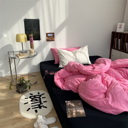 91家纺网 家纺一手货源 找家纺 六巷胡同 2023新款ins博主风三色混搭水洗棉四件套 树莓奥利奥