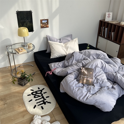 91家纺网 家纺一手货源 找家纺 六巷胡同 2023新款ins博主风三色混搭水洗棉四件套 藤萝奥利奥