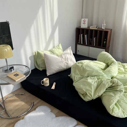 91家纺网 家纺一手货源 找家纺 六巷胡同 2023新款ins博主风三色混搭水洗棉四件套 青提奥利奥