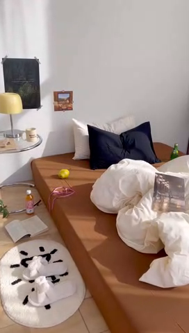 91家纺网 家纺一手货源 找家纺 六巷胡同 2023新款ins博主风三色混搭水洗棉四件套 象牙白栗子