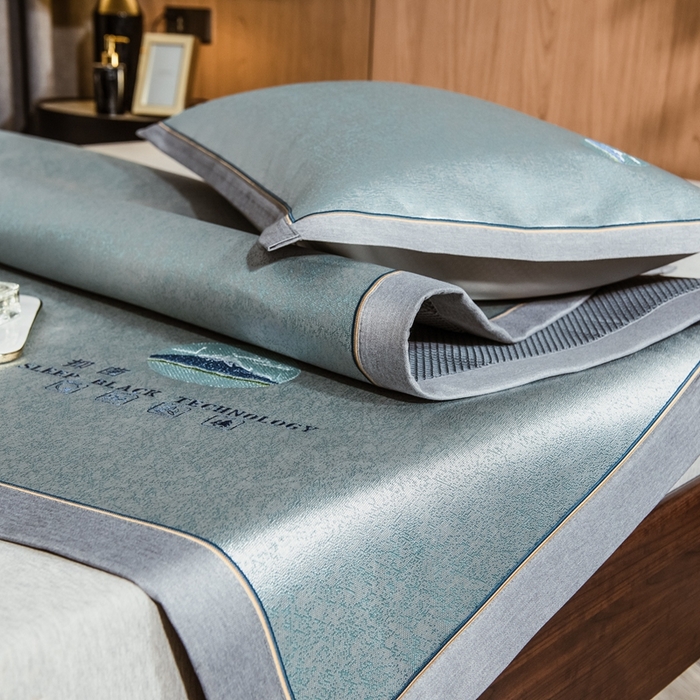 91家纺网 家纺一手货源 找家纺 2023全季家居纯色凉感肌理纹富士款冰丝凉席 富士款-墨绿