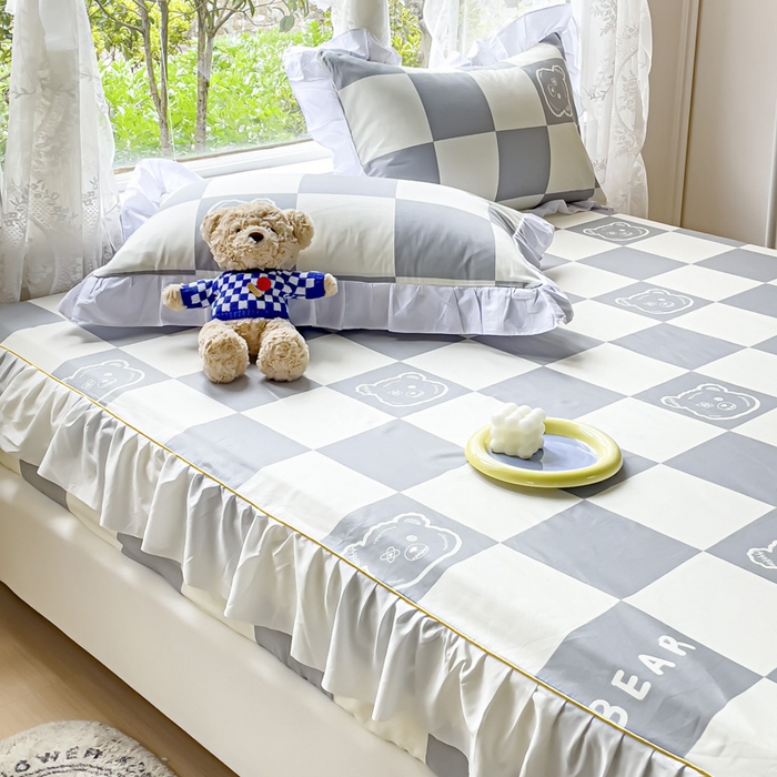 91家纺网 家纺一手货源 找家纺 金丝鸟家纺 2023新款全棉花边床笠 无影熊