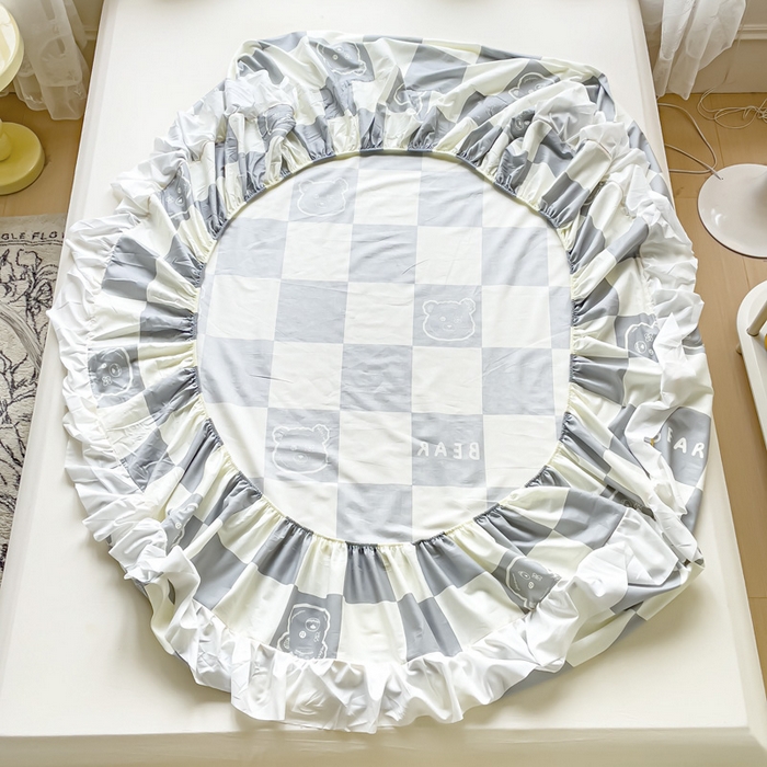 91家纺网 家纺一手货源 找家纺 金丝鸟家纺 2023新款全棉花边床笠 无影熊