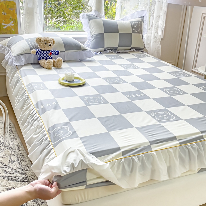 91家纺网 家纺一手货源 找家纺 金丝鸟家纺 2023新款全棉花边床笠 无影熊