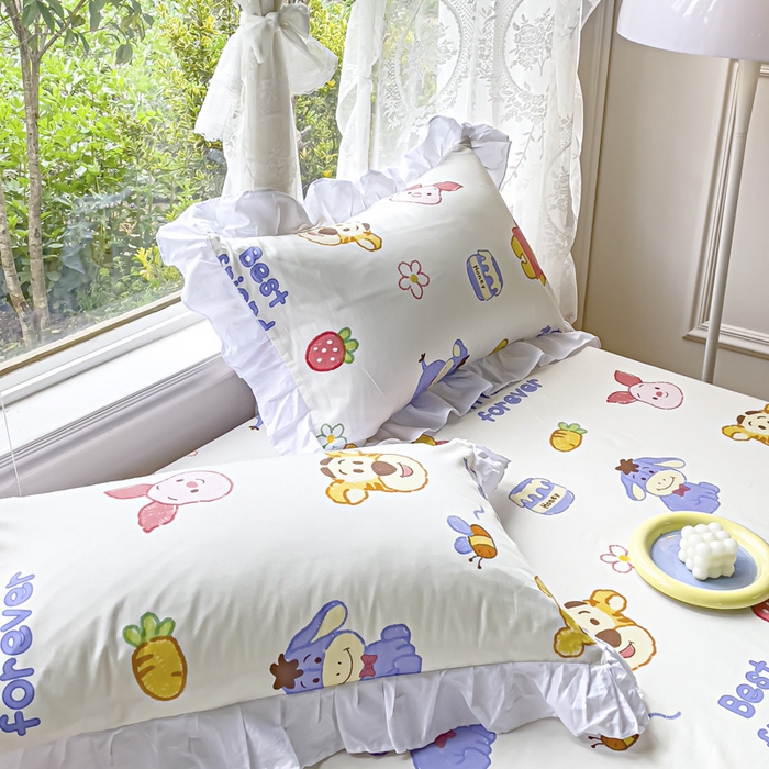 91家纺网 家纺一手货源 找家纺 金丝鸟家纺 2023新款全棉花边床笠 维尼伙伴