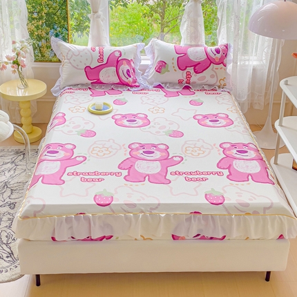 金丝鸟家纺 2023新款全棉花边床笠 草莓熊