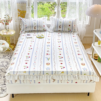 金丝鸟家纺 2023新款全棉花边床笠 蓝色花园