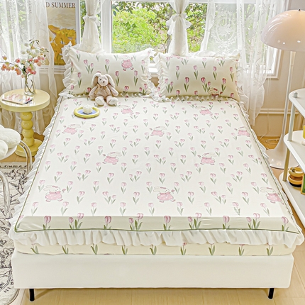 金丝鸟家纺 2023新款全棉花边床笠 郁金香小兔