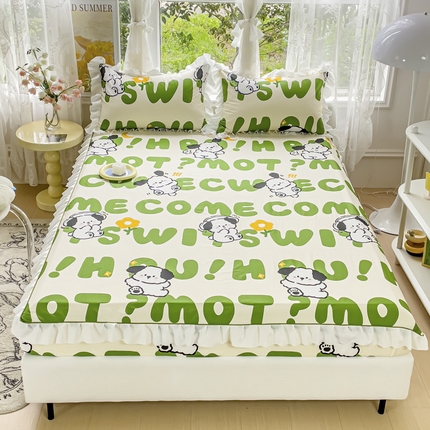 91家纺网 家纺一手货源 找家纺 金丝鸟家纺 2023新款全棉花边床笠 乐乐狗