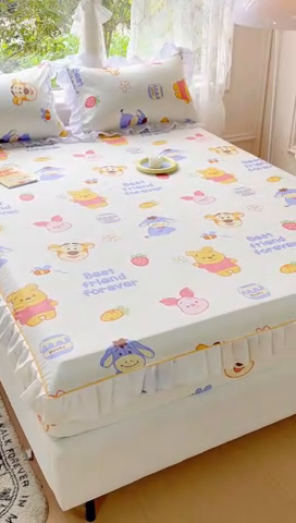 91家纺网 家纺一手货源 找家纺 金丝鸟家纺 2023新款全棉花边床笠 维尼伙伴