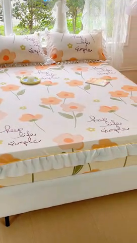 91家纺网 家纺一手货源 找家纺 金丝鸟家纺 2023新款全棉花边床笠 倩影