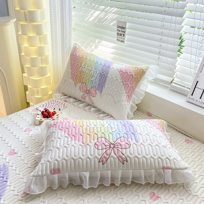 91家纺网 家纺一手货源 找家纺 慕澄 2023新款小版雪纺床裙款乳胶凉席 彩虹