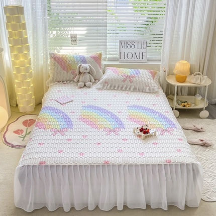 慕澄 2023新款小版雪纺床裙款乳胶凉席 彩虹