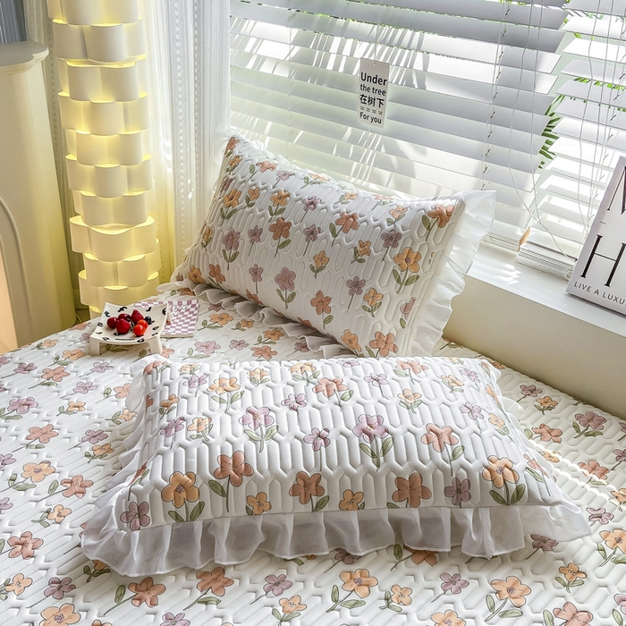 91家纺网 家纺一手货源 找家纺 慕澄 2023新款小版雪纺床裙款乳胶凉席 繁星碎花