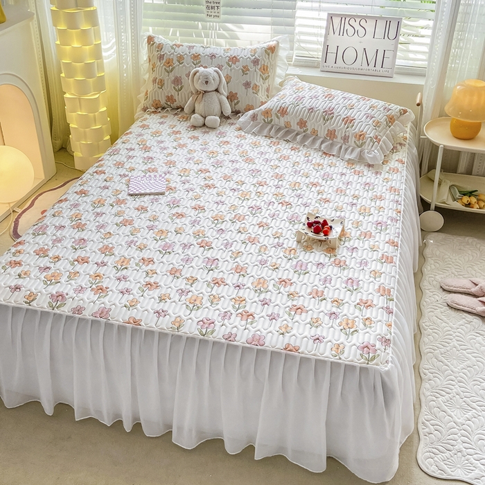 91家纺网 家纺一手货源 找家纺 慕澄 2023新款小版雪纺床裙款乳胶凉席 繁星碎花