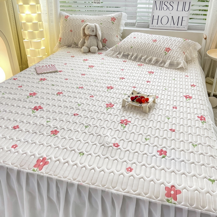 91家纺网 家纺一手货源 找家纺 慕澄 2023新款小版雪纺床裙款乳胶凉席 点点小花