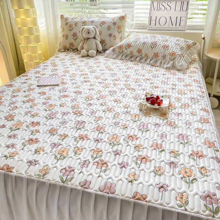 91家纺网 家纺一手货源 找家纺 慕澄 2023新款小版雪纺床裙款乳胶凉席 繁星碎花