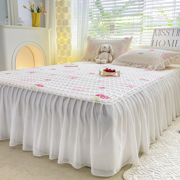 91家纺网 家纺一手货源 找家纺 慕澄 2023新款小版雪纺床裙款乳胶凉席 花花小兔