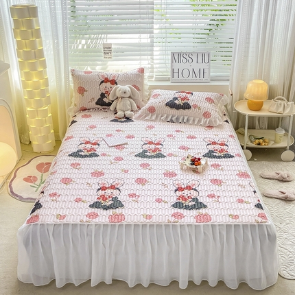 慕澄 2023新款小版雪纺床裙款乳胶凉席 黑裙兔兔